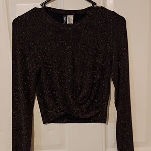 Divided Black Sparkle Crop Sweater